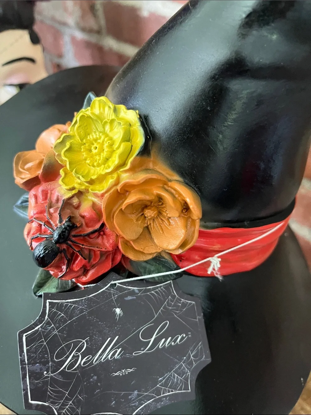 Bella Luxx Black Witch Hat with Yellow, Orange and Red Floral Accent